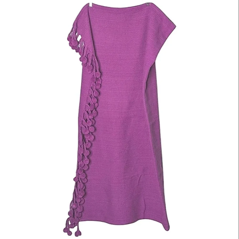 Karma Living Textured Purple Woven Cotton Sofa Throw With Large Pom Pom Fringe